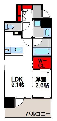 グランフォーレプライム六本松(1LDK/5階)の間取り写真