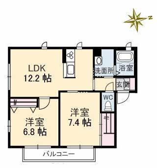 ジョリカIIIB棟(2LDK/2階)の間取り写真