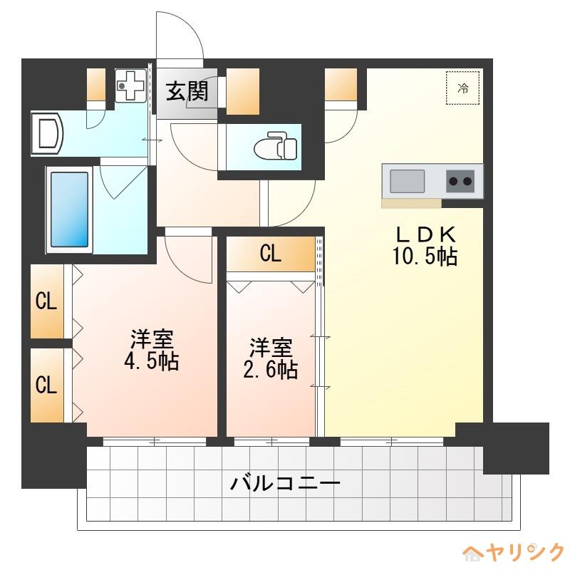 プレサンスレイズ千種今池II(2LDK/14階)の間取り写真