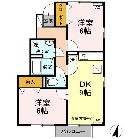 エスポワールえなみA棟(2DK/1階)の間取り写真