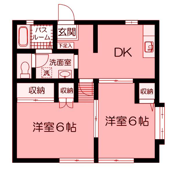 サニーヒル港南B棟(2DK/1階)の間取り写真