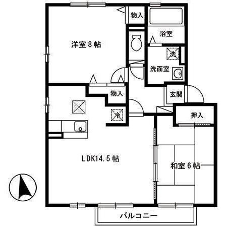 リビングタウン向中野C(2LDK/2階)の間取り写真