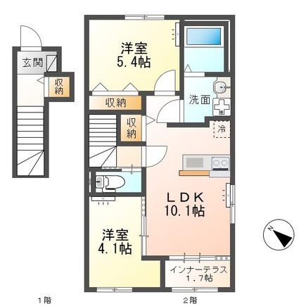 サンクレールつくば(2LDK/2階)の間取り写真