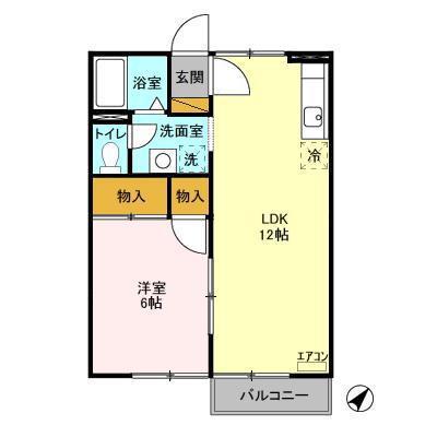 らぽーる梅園AB(1LDK/2階)の間取り写真