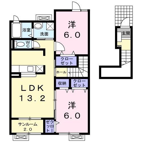 セントラル ハーモニーI(2LDK/2階)の間取り写真