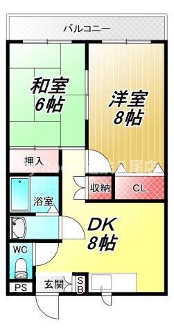 高安B棟(2DK/2階)の間取り写真