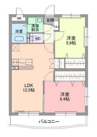 ジュエルSK(2LDK/1階)の間取り写真