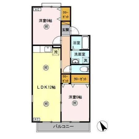 ベルハイムII(2LDK/1階)の間取り写真