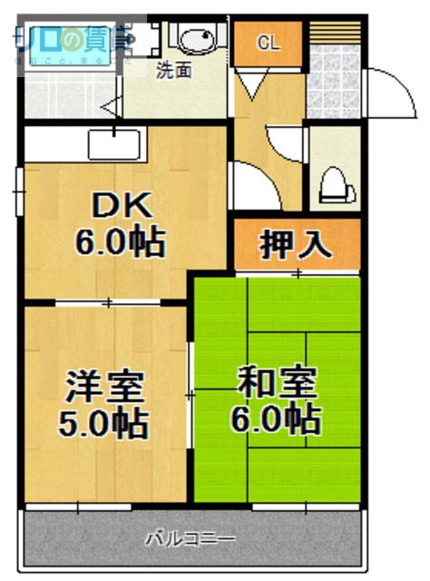 マールハウス(2DK/2階)の間取り写真