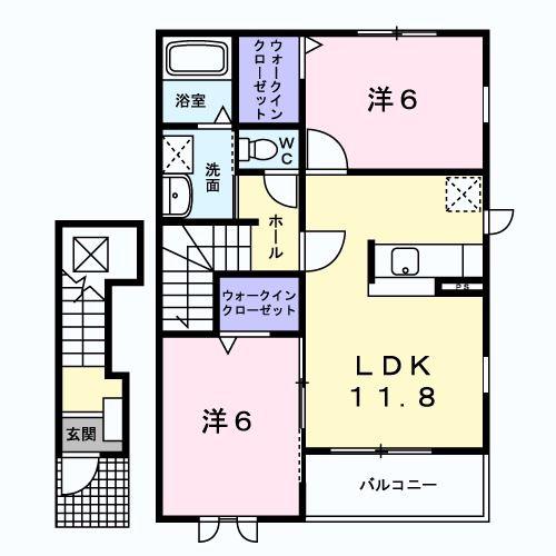 ベル・コリーヌS III(2LDK/2階)の間取り写真