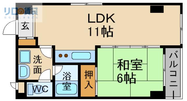 グレースメモリー宝塚(1LDK/6階)の間取り写真