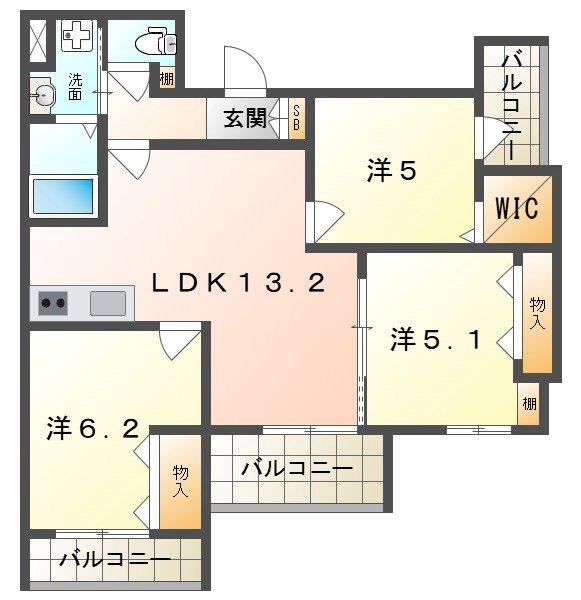 ラモーナ雁屋西町(3LDK/3階)の間取り写真