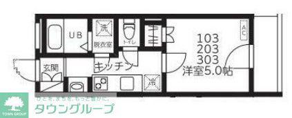BAUMROOM美園(1K/1階)の間取り写真