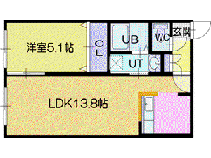 ネコオール野幌(1LDK/4階)の間取り写真