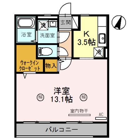 夢咲きの里D棟(ワンルーム/2階)の間取り写真