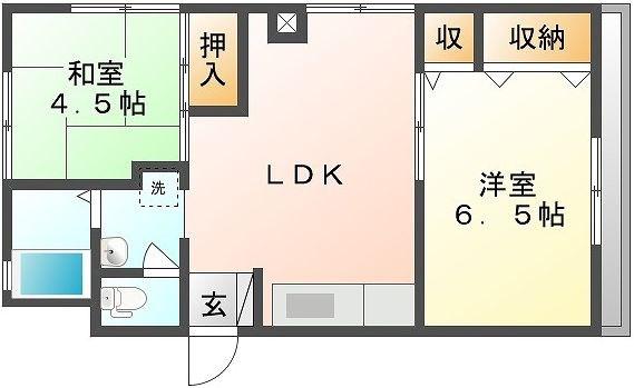 岡本アパート(2LDK/2階)の間取り写真