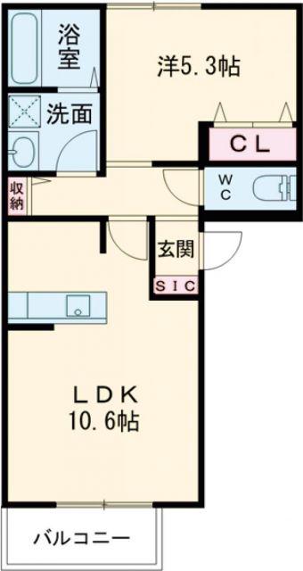 トリニティI号館(1LDK/2階)の間取り写真