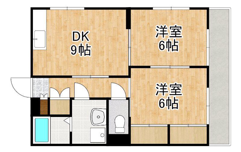 恒吉マンションC棟(2DK/1階)の間取り写真