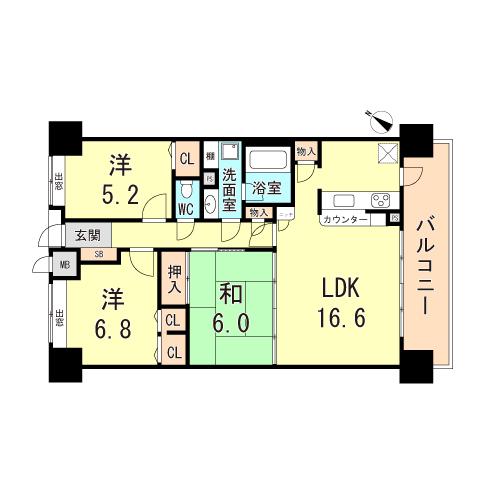 アルファステイツ西明石駅前(3LDK/6階)の間取り写真