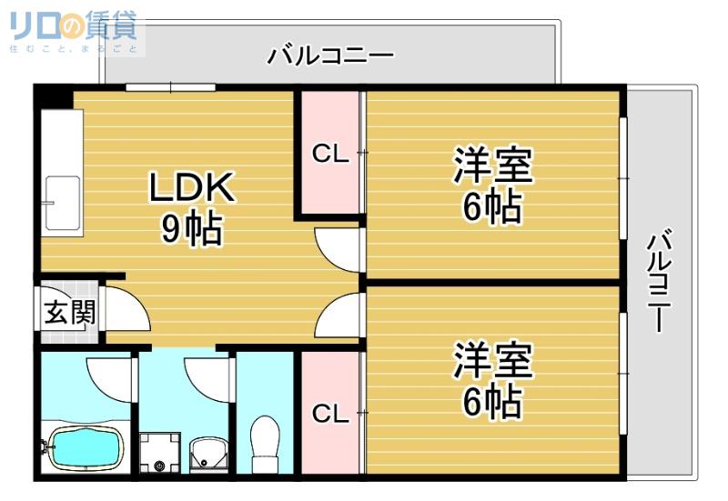 シャトー玉川第一(2LDK/3階)の間取り写真