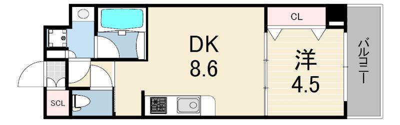 LA DOUCEUR西宮北口(1LDK/5階)の間取り写真