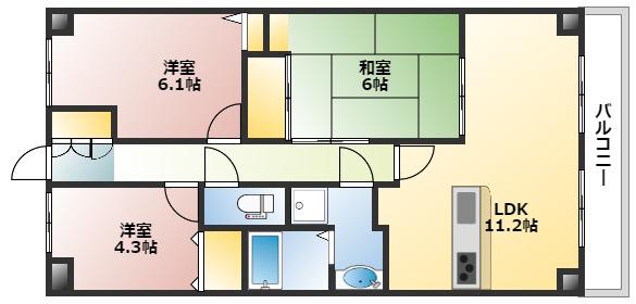 ダイアパレスウエストシティ四季の杜(3LDK/3階)の間取り写真