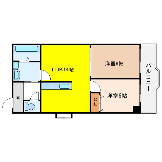 ロイヤルハイツ土佐堀(2LDK/6階)の間取り写真