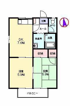 プロフィット西唐津 (2DK/2階)の間取り写真