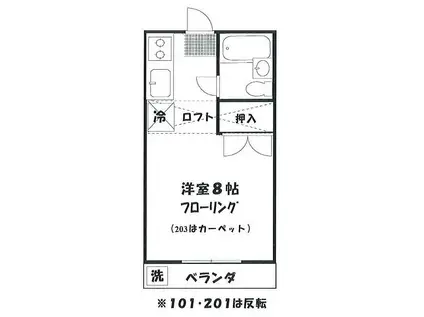 アイムコーポII(ワンルーム/2階)の間取り写真