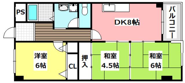 伸栄ハイツ(3DK/4階)の間取り写真
