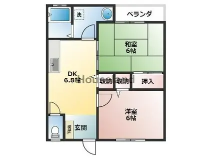 ベルハウス津秦(2DK/2階)の間取り写真