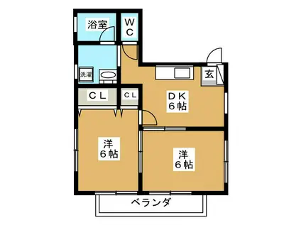 ハピネスハギ(2DK/1階)の間取り写真