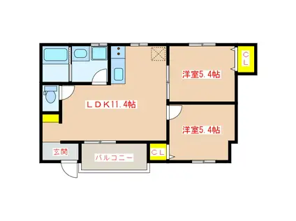 川内BASE(2LDK/1階)の間取り写真