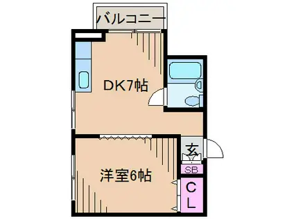 西川マンション(1DK/4階)の間取り写真
