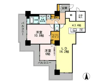 品川シーサイドビュータワーI(2LDK/29階)の間取り写真