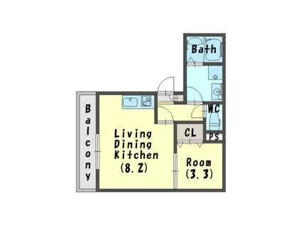 プレジール萱島(1LDK/3階)の間取り写真
