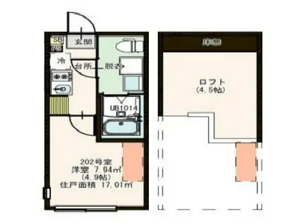 ZEN GARDEN APARTMENT(1K/2階)の間取り写真