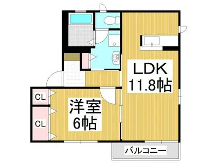 ディアスメロディC棟(1LDK/2階)の間取り写真