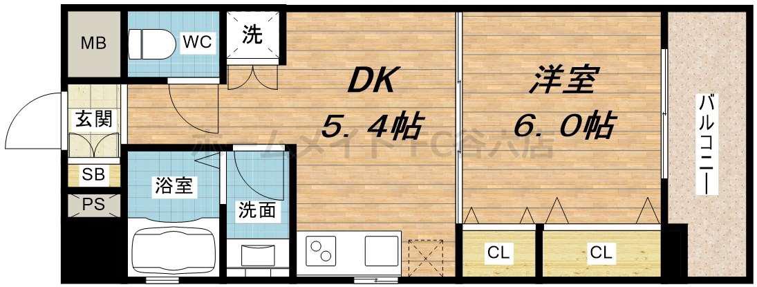 ラナップスクエア堺筋本町(1DK/11階)の間取り写真