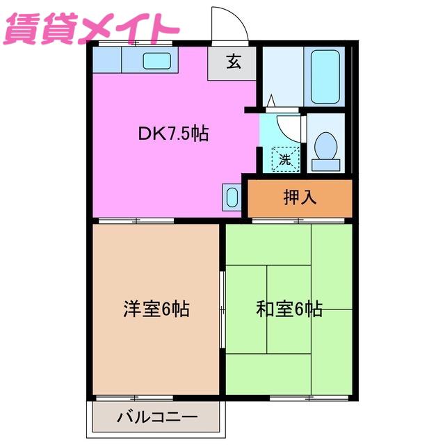 タウニーグリーンフィールド(2DK/2階)の間取り写真