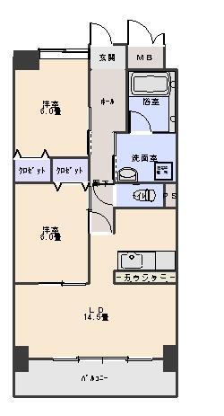 LA RIVIERE(2LDK/3階)の間取り写真