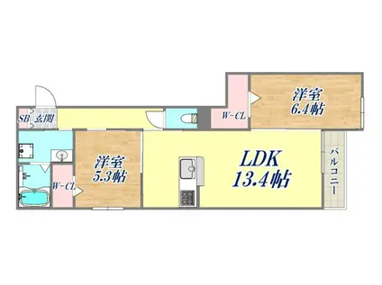 アグレアーブル立花(2LDK/1階)の間取り写真