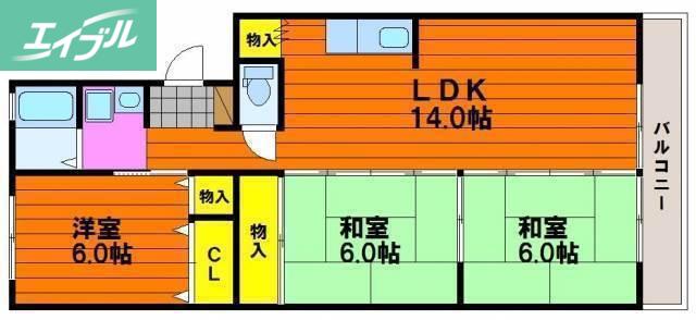 サバーヴ西坂(3LDK/3階)の間取り写真