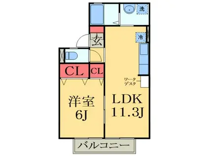アルカディアⅡ(1LDK/1階)の間取り写真