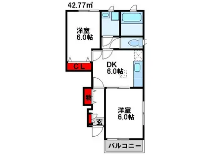 プラークティコI(2DK/1階)の間取り写真