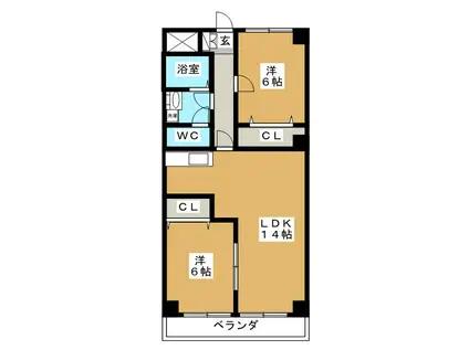 中御所グランバレーA館(2LDK/1階)の間取り写真