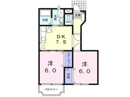 アンソレイエB(2DK/1階)の間取り写真