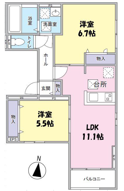 ELEGANTE SERENO(2LDK/1階)の間取り写真