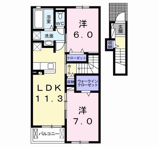 サンデリアーナ糒 A棟(2LDK/2階)の間取り写真
