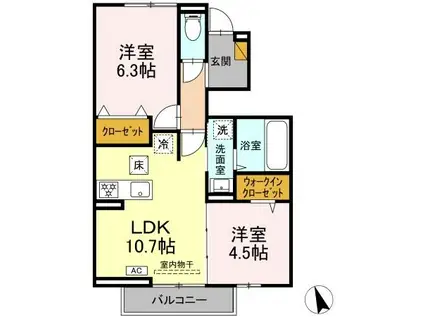 オルメル(2LDK/1階)の間取り写真